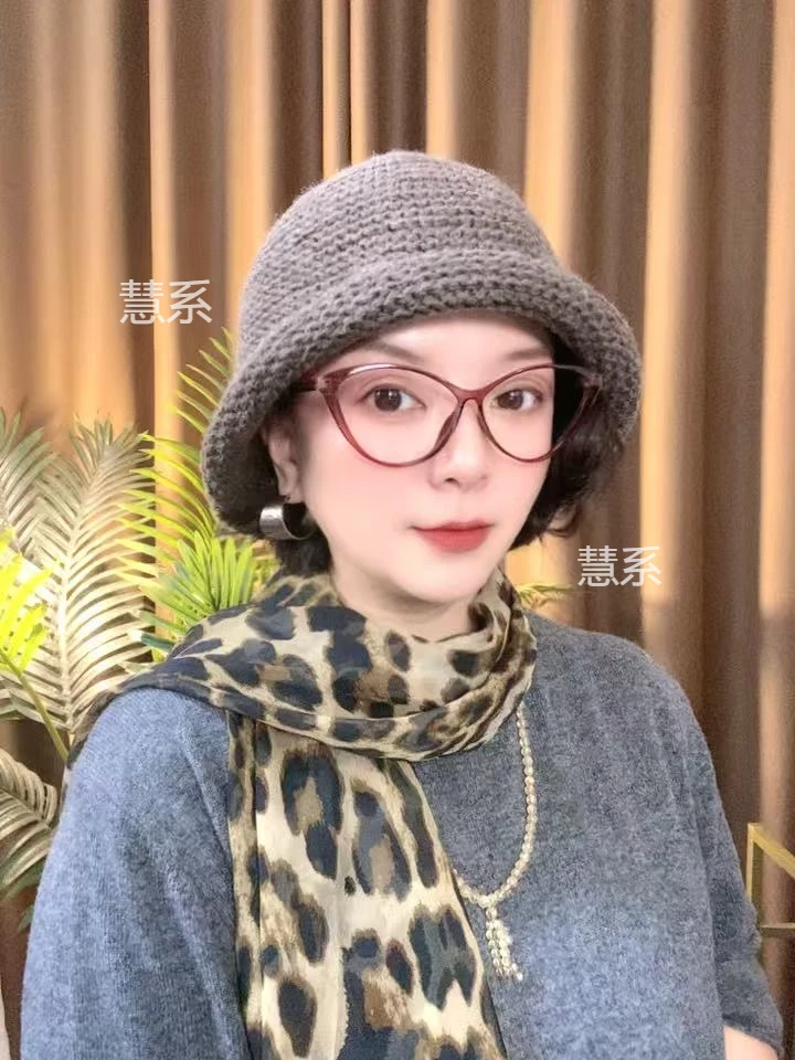 羊毛针织卷边水桶帽子女秋冬复古咖色渔夫帽盆帽女士加厚针织