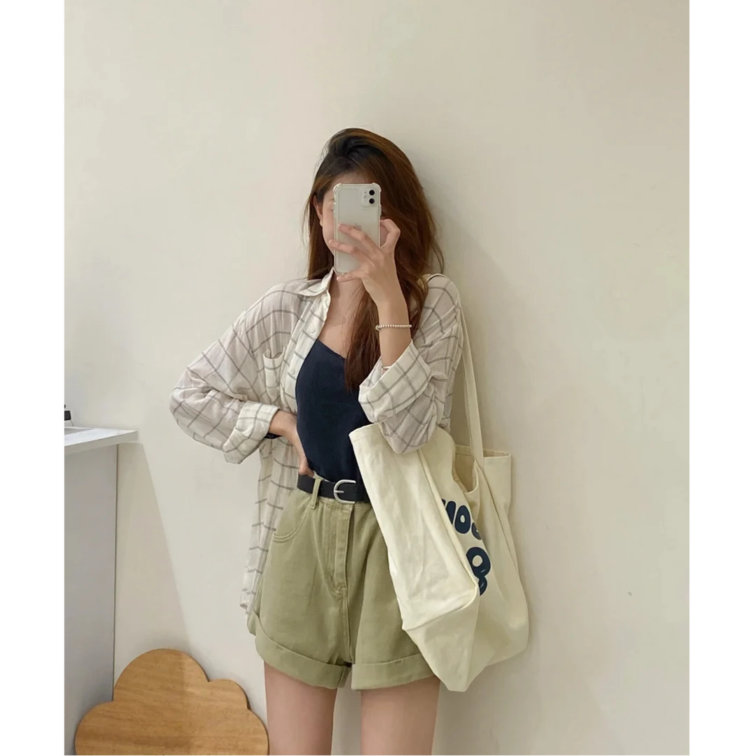 夏季纯棉防晒休闲风长袖格子上衣休闲透气韩版防晒衣薄款宽松时尚