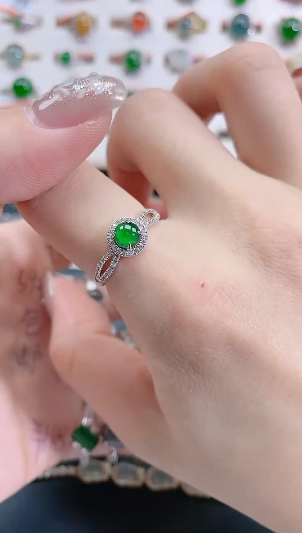 银S925镶嵌戒指翡翠天然翡翠