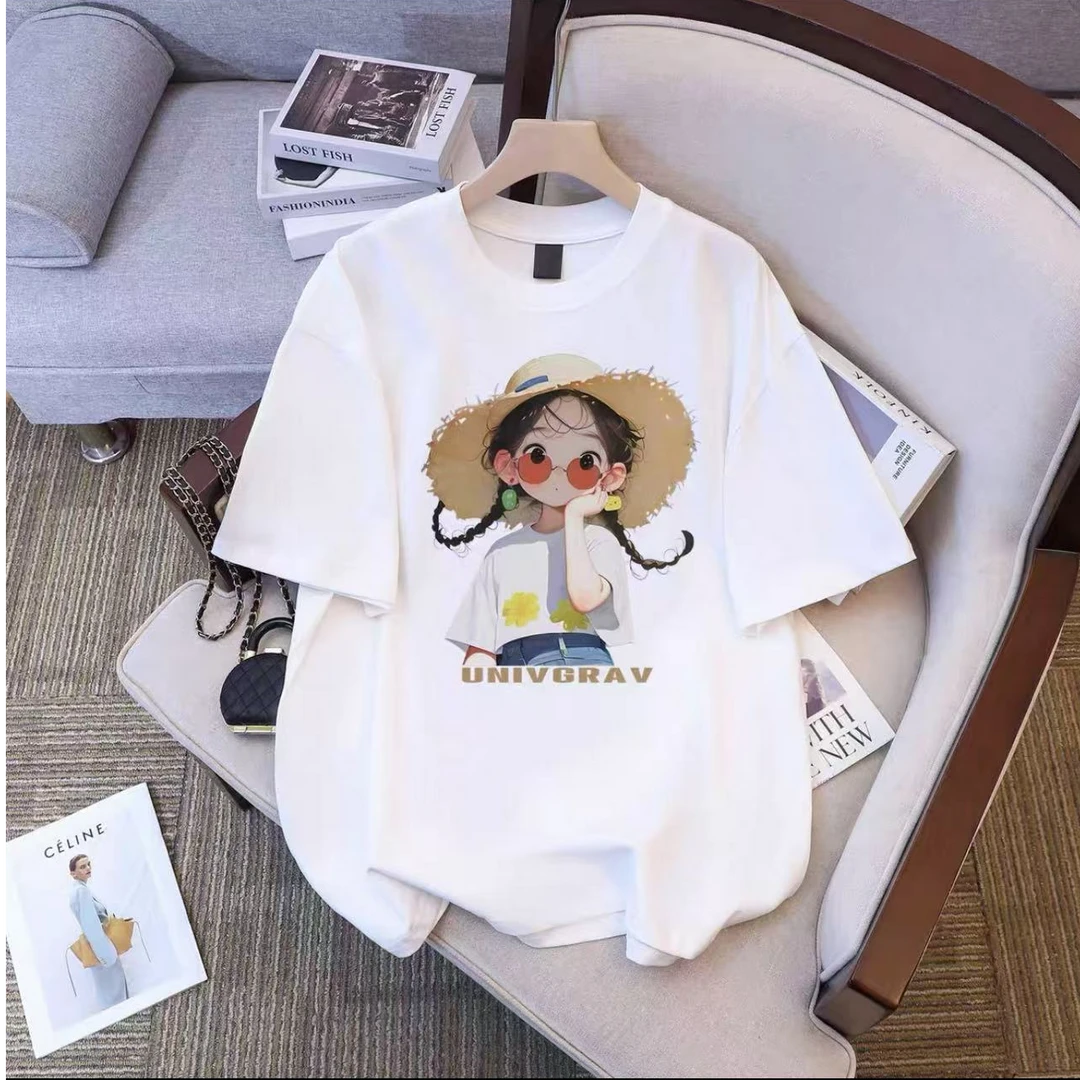 草帽女孩甜美风短袖洋气纯棉女童韩版宝宝半袖网红小女孩