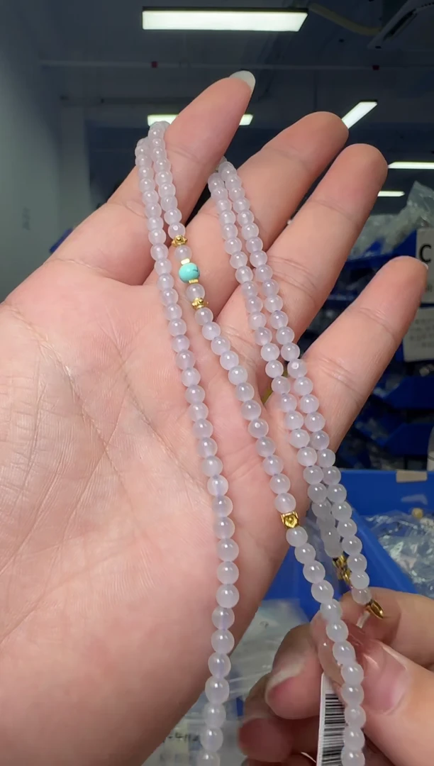 【闪购商品】和田玉颈饰未镶嵌约4mm冰烟紫和田玉圆珠DIY项链