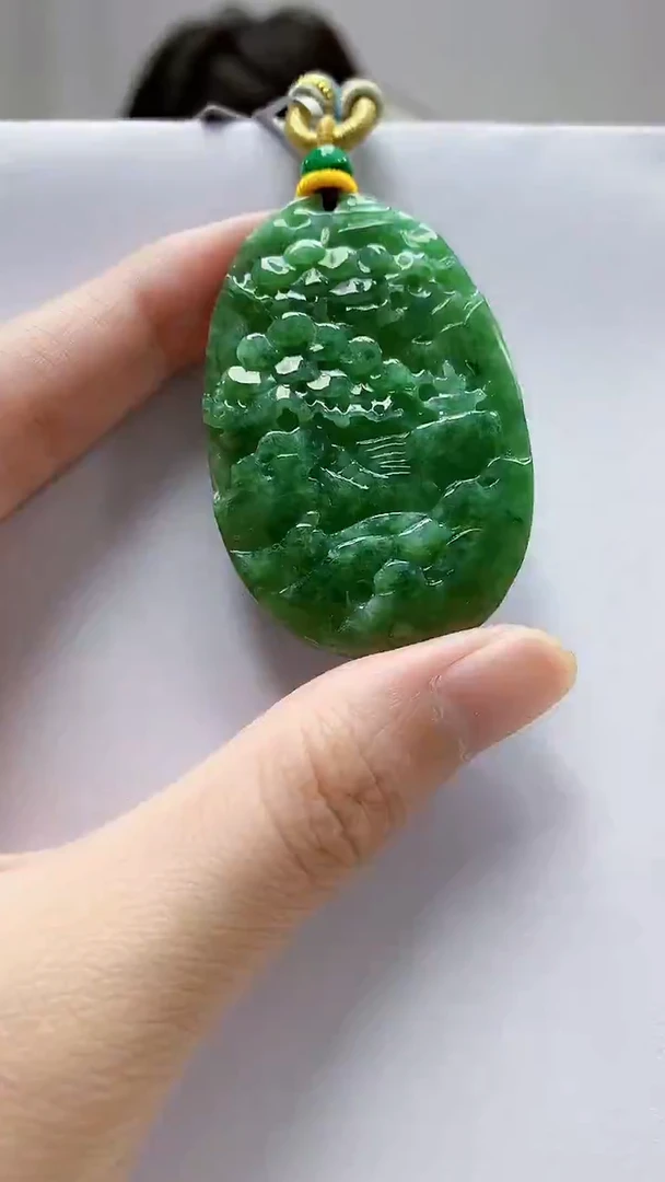 未镶嵌定制翡翠4688zm-毛货挂件48山水
