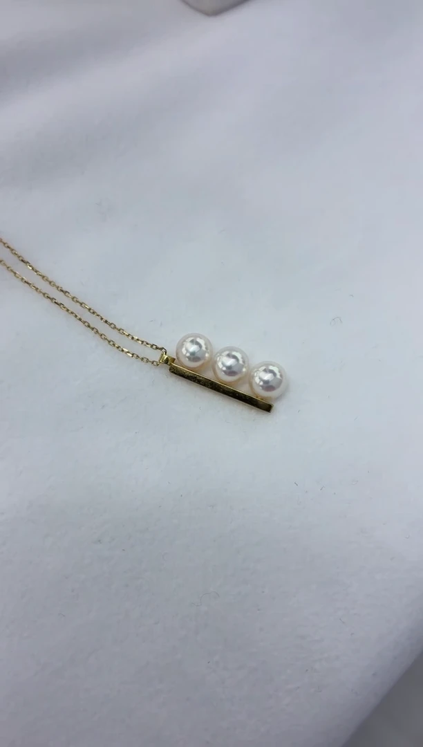 颈饰18K金镶嵌海水珍珠竖款3珠平衡6.5-7