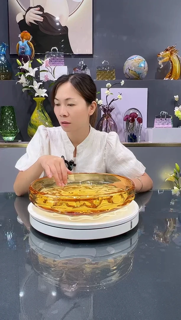 琉璃手工艺品水晶琉璃果盘1个金色