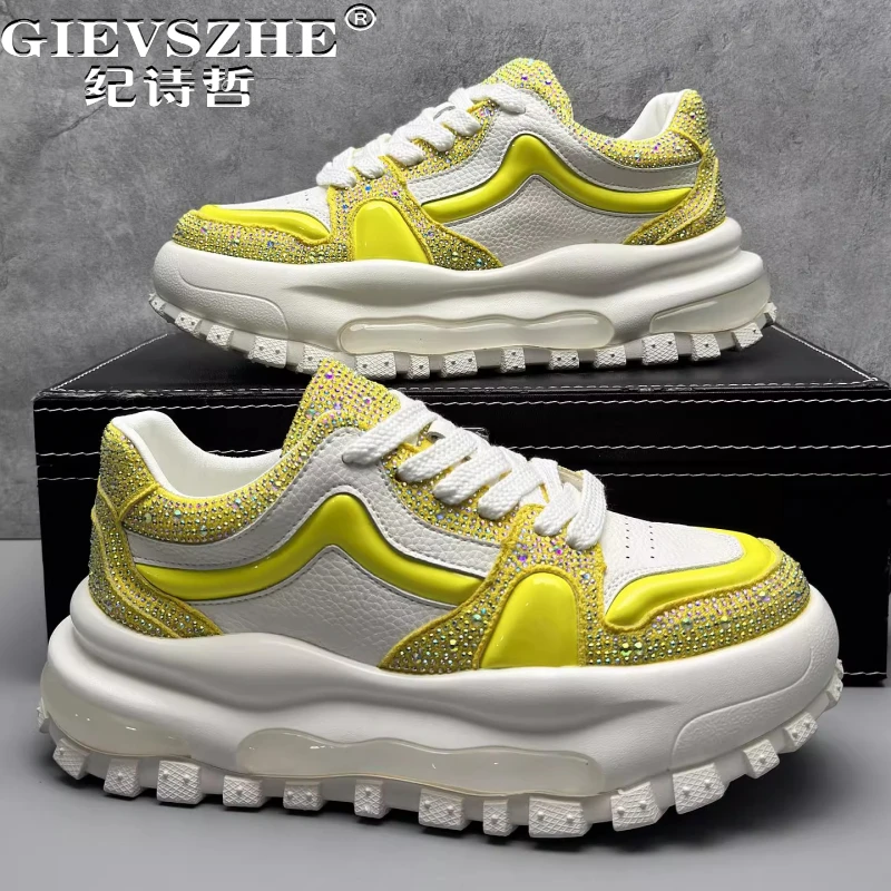 纪诗哲男鞋时尚厚底轻便运动鞋子男款潮流轻奢休闲鞋个性亮钻板鞋