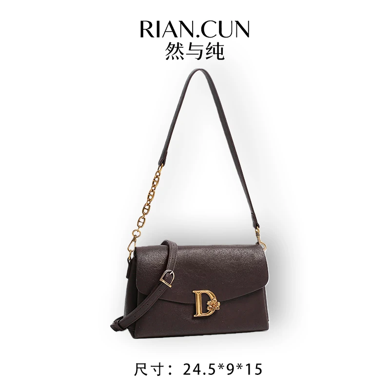 RAIN.CUN冬季2025新款轻奢设计单肩斜挎女包 QYX-81702-巧克力