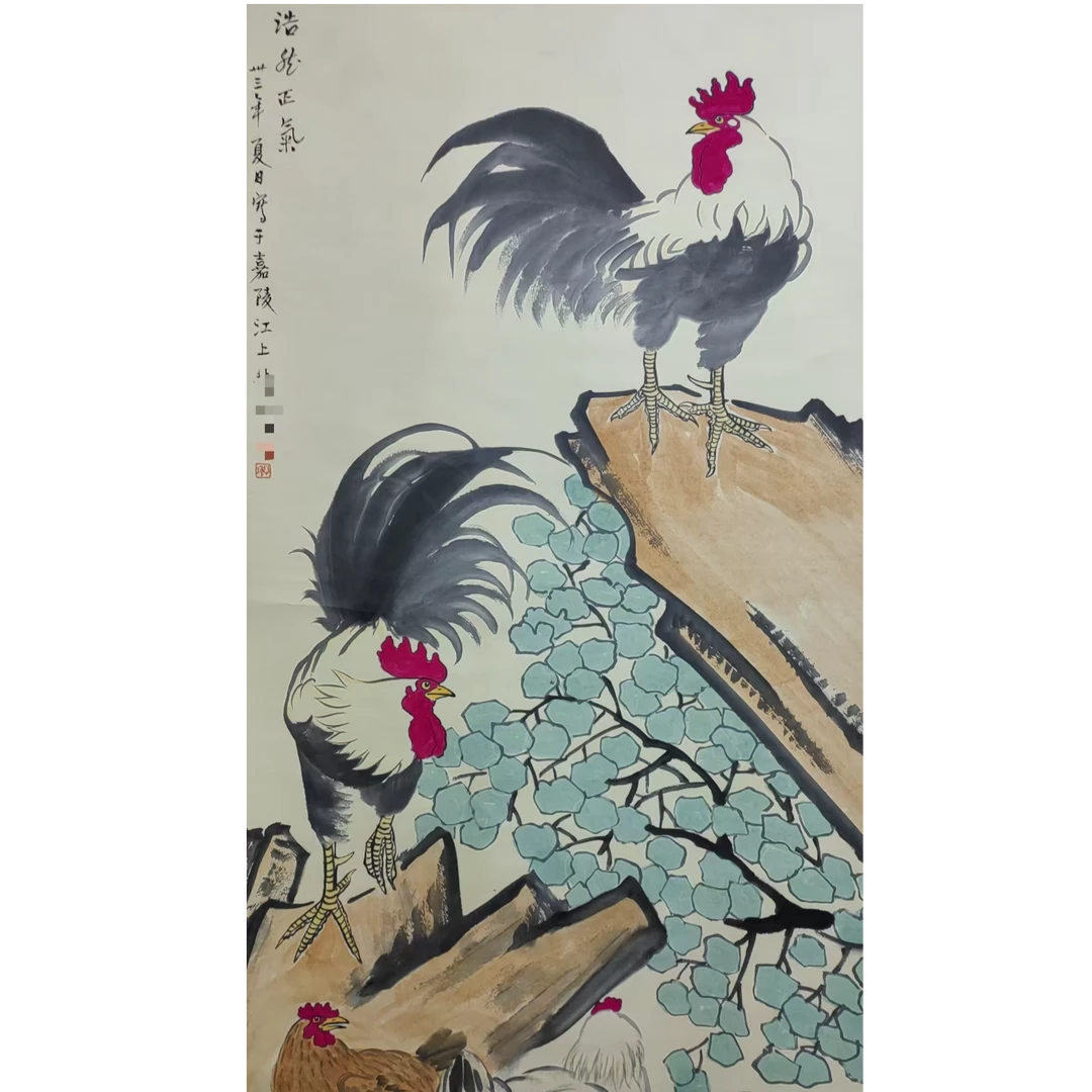 徐 公鸡立轴138*68约8.4平尺