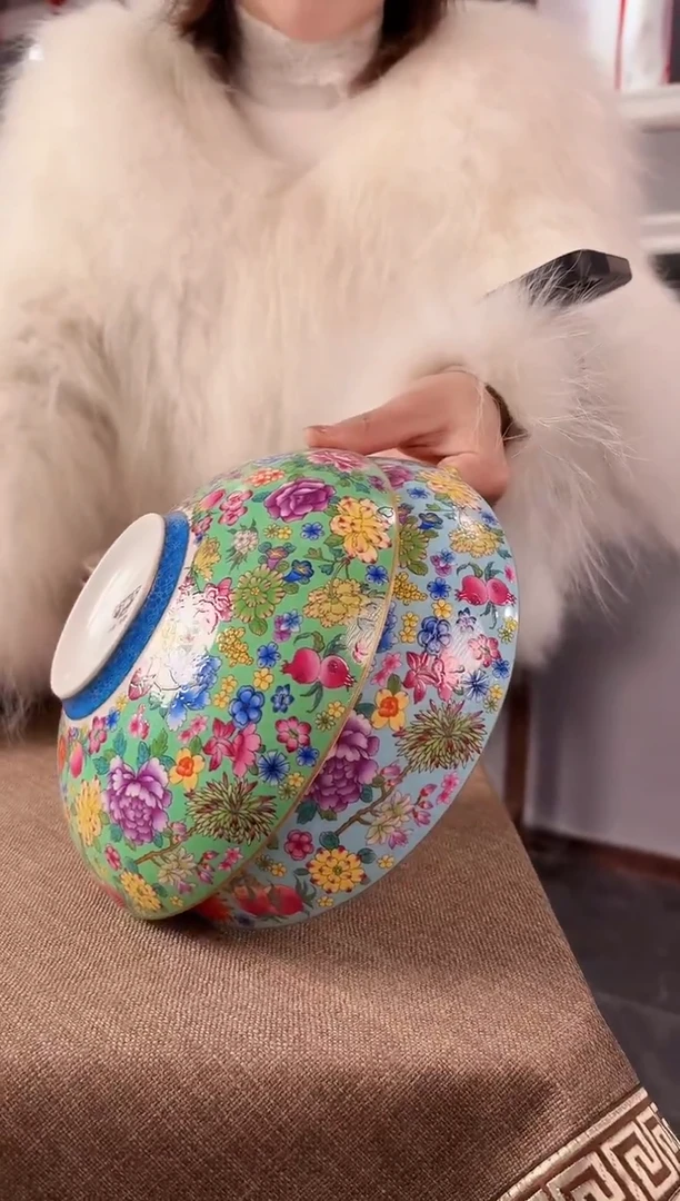 珐琅8.5英寸元宝盘2个景德镇混色