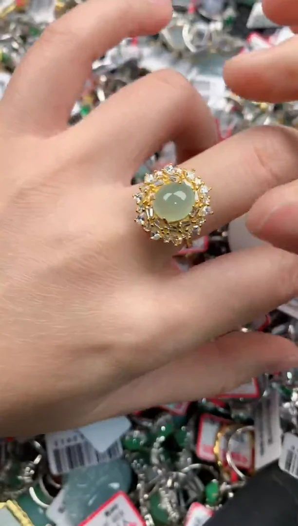 银S925镶嵌戒指翡翠666                9