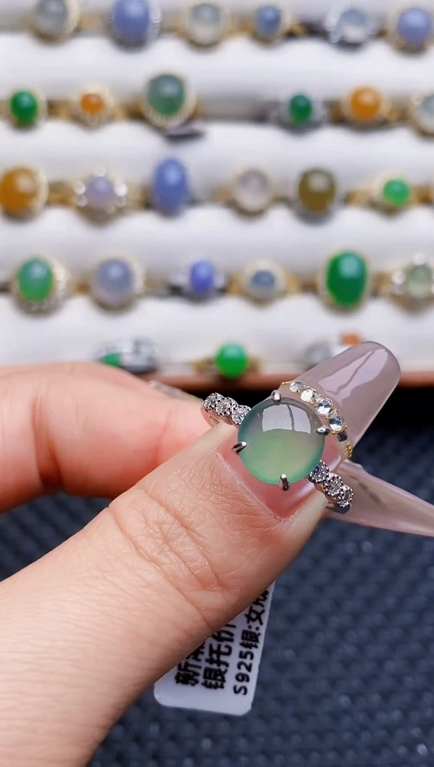 银S925镶嵌戒指翡翠7022