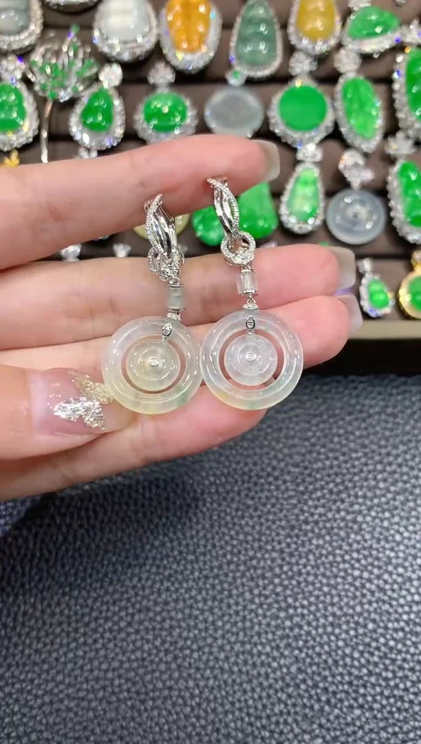 18K金镶嵌翡翠耳饰c91