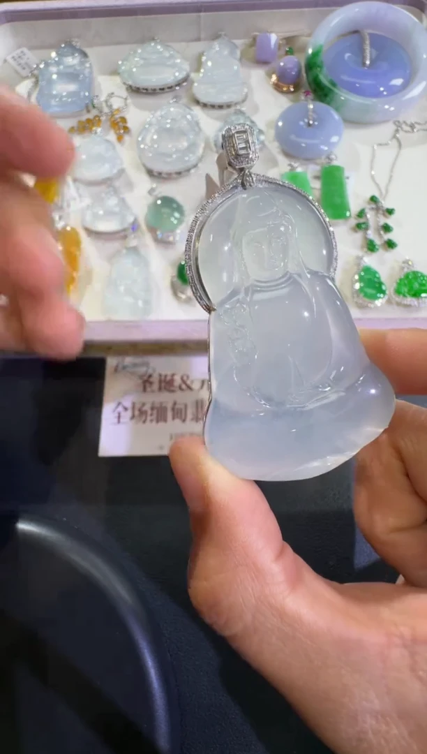 吊坠(不含链)18K金镶嵌翡翠【源头工厂】钻石镶嵌