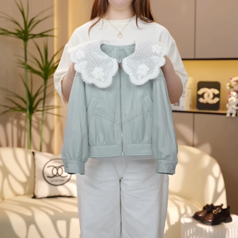 【糖宝魔豆】女童娃娃领pu皮衣外套春秋款2025新款春装女孩夹克上衣