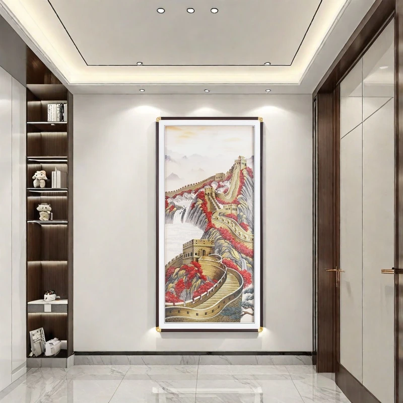 新款长城玄关苏绣客厅高档挂画纯手新中式中式轻奢现代挂画