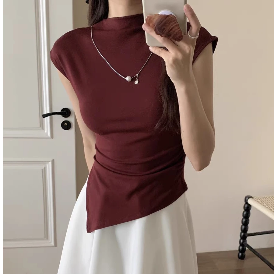 不规则小立领设计感短袖T恤女夏季新款洋气辣妹性感收腰显瘦上衣