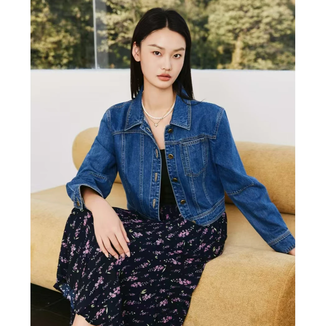 俪妍【LIVELY.YAN】25春季新款牛仔外套42315长袖蓝色短款时尚休闲