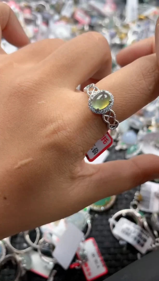 银S925镶嵌戒指翡翠10             10