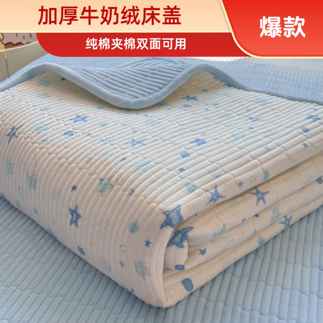 爆款纯棉床盖保暖牛奶绒加厚床单双面夹棉机洗防滑单人宿舍四季悠