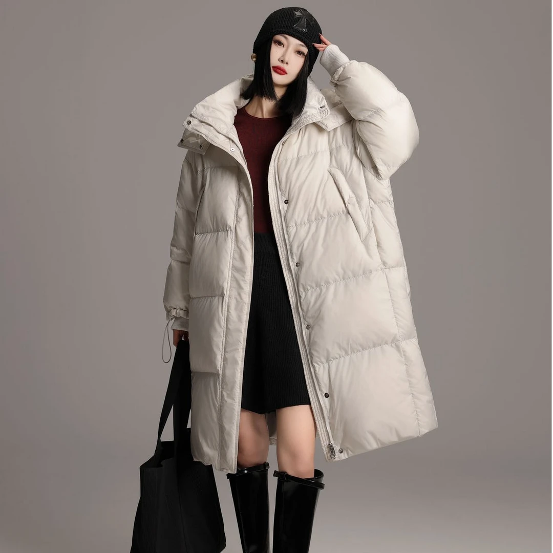 2024新款90绒泡芙感连帽加厚保暖羽绒服女长款冬季外套83067