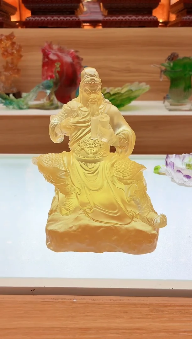 手工艺品琉璃琥珀色春秋关公18*12公分