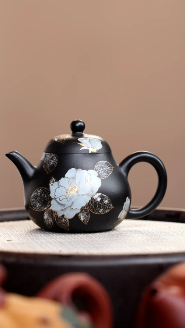 茶壶紫砂捂灰朱泥银牡丹梨形