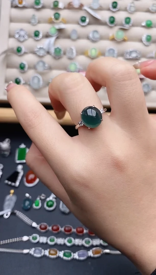 银S925镶嵌戒指翡翠0