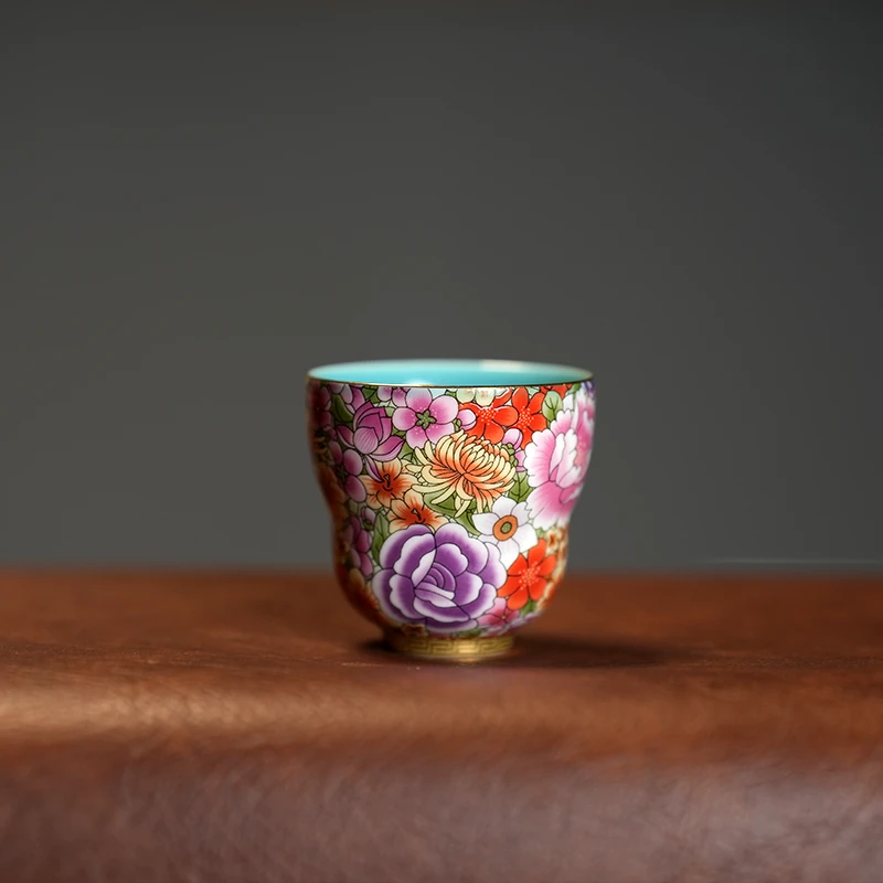 九谷 日式宫廷风繁花似锦珐琅葫芦杯个性主人杯陶瓷品茗杯 q108