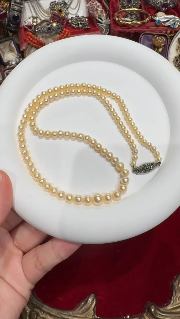 无无扣头银，英国古董海水，卡4-7mm塔珠，45cm