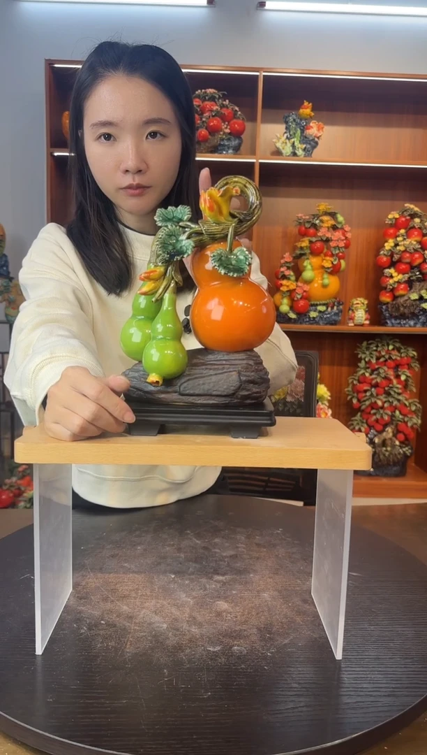 陶瓷有底座小三葫芦