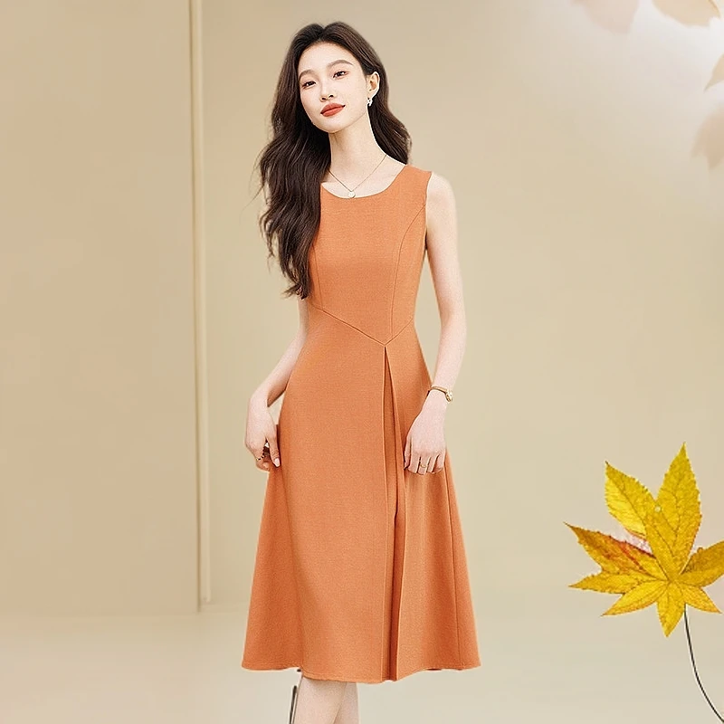 2025夏季新款名媛风收腰显瘦裙子无袖时尚商务修身气质职业连衣裙