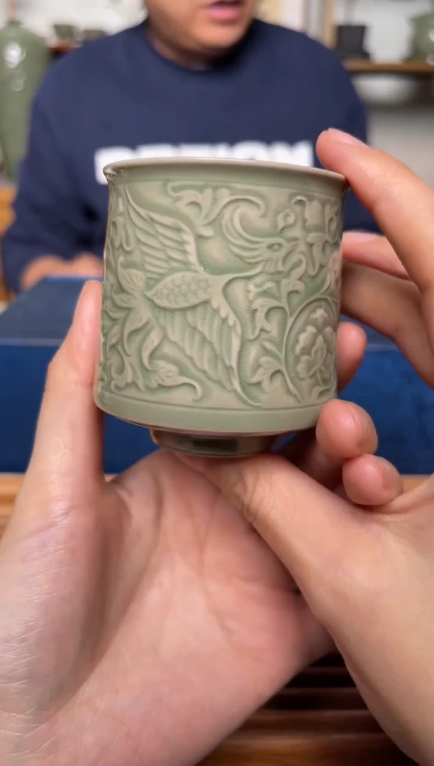 【闪购商品】其他耀州窑凤穿牡丹束口闻香杯