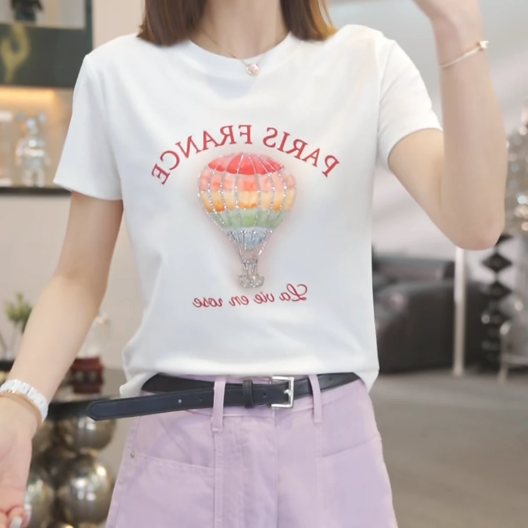 设计款时尚休闲气质T恤上衣女2025夏季新款休闲潮流圆领显瘦百搭