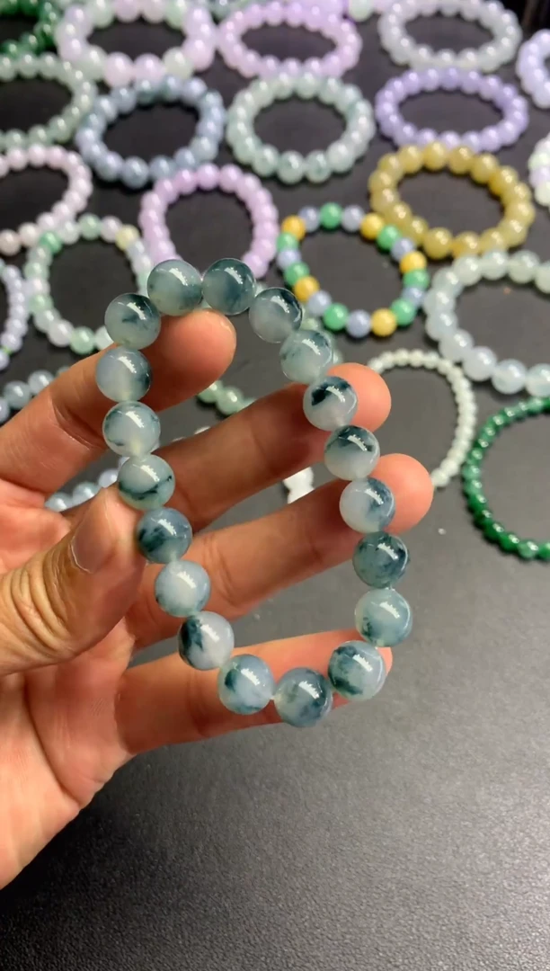 未镶嵌手链翡翠天然缅甸翡翠A货蓝花手串卡10