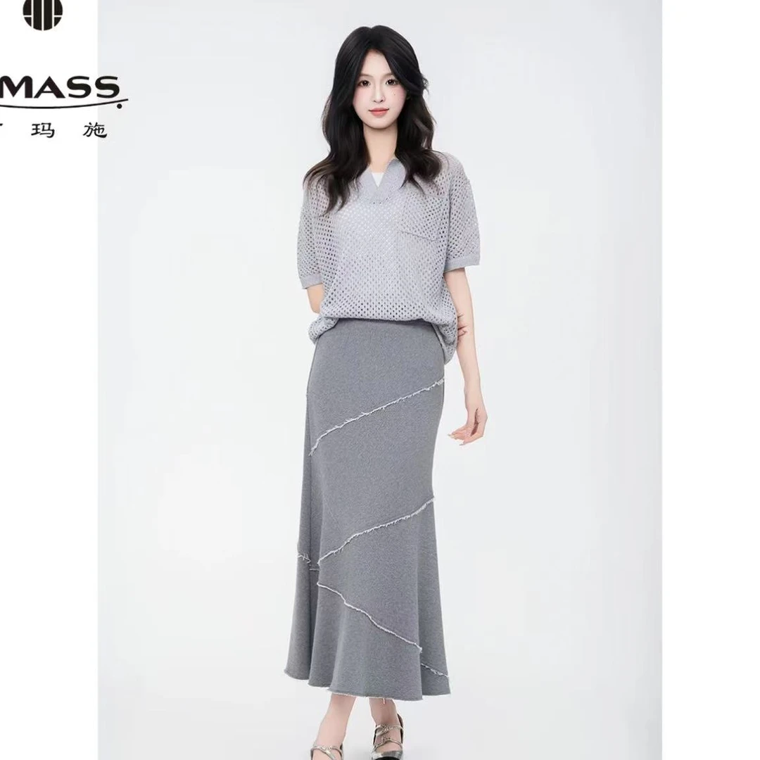 AMASS/阿玛施春夏新款时髦休闲镂空设计POLO领短袖针织T恤 538008