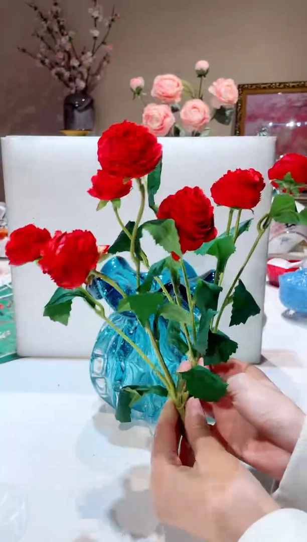 【闪购商品】琉璃手工艺品红色露莲花 3只