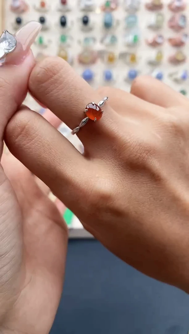 【闪购商品】翡翠戒指银S925镶嵌缅甸天然A货翡翠222  4+3