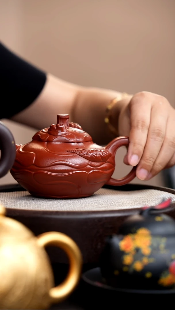 茶壶紫砂不****壮大红袍风卷葵