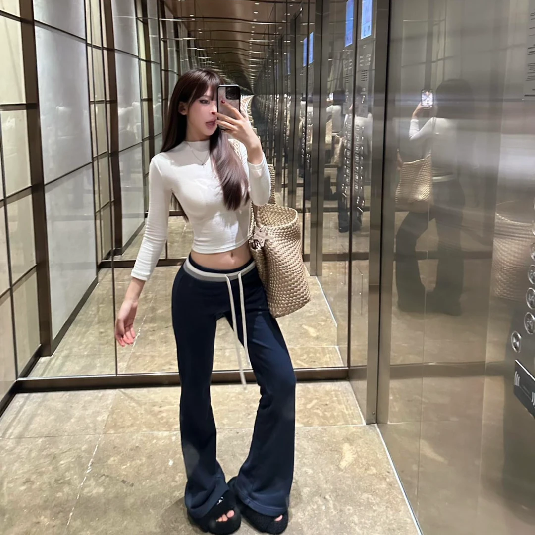 白色半高领中袖正肩T恤女秋季五分袖修身内搭辣妹紧身显身材上衣