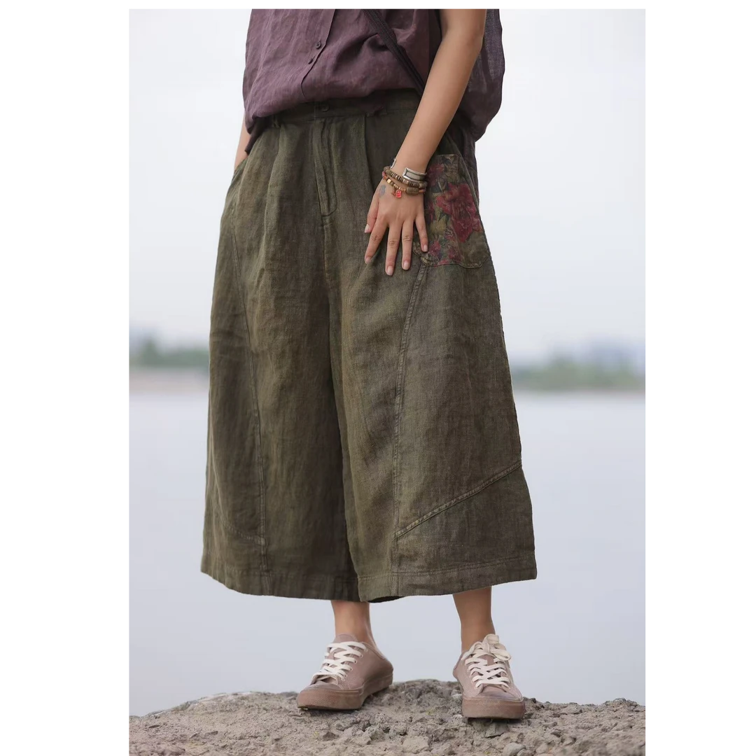 西子分享 3547 古蘭木 亚麻 宽松 夏季 简约【裤子】