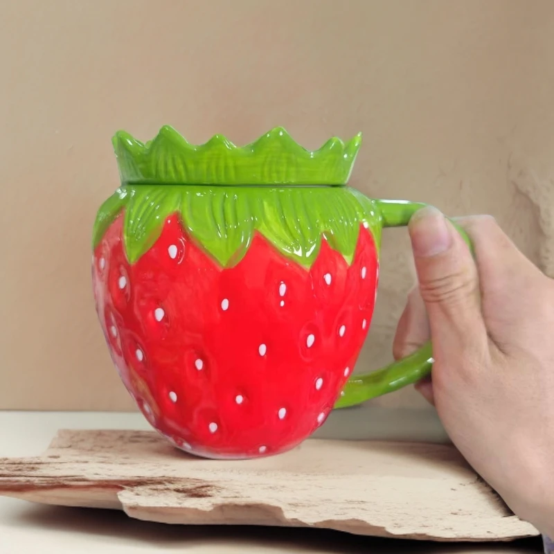 草莓-陶瓷水杯带盖马克杯