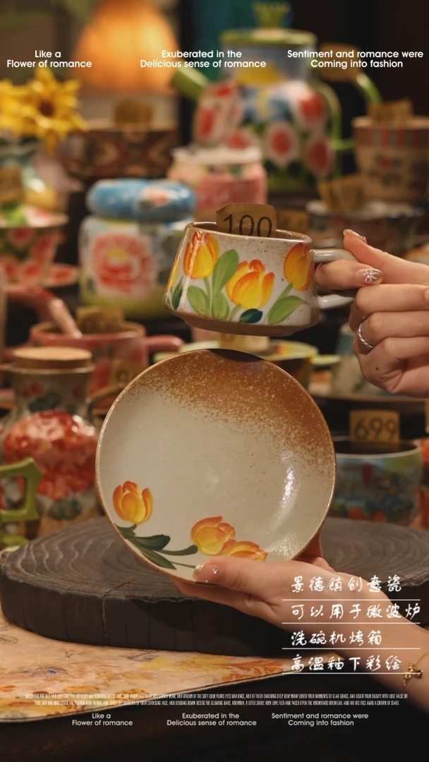 陶瓷100景德镇高温釉下彩绘设计师款式