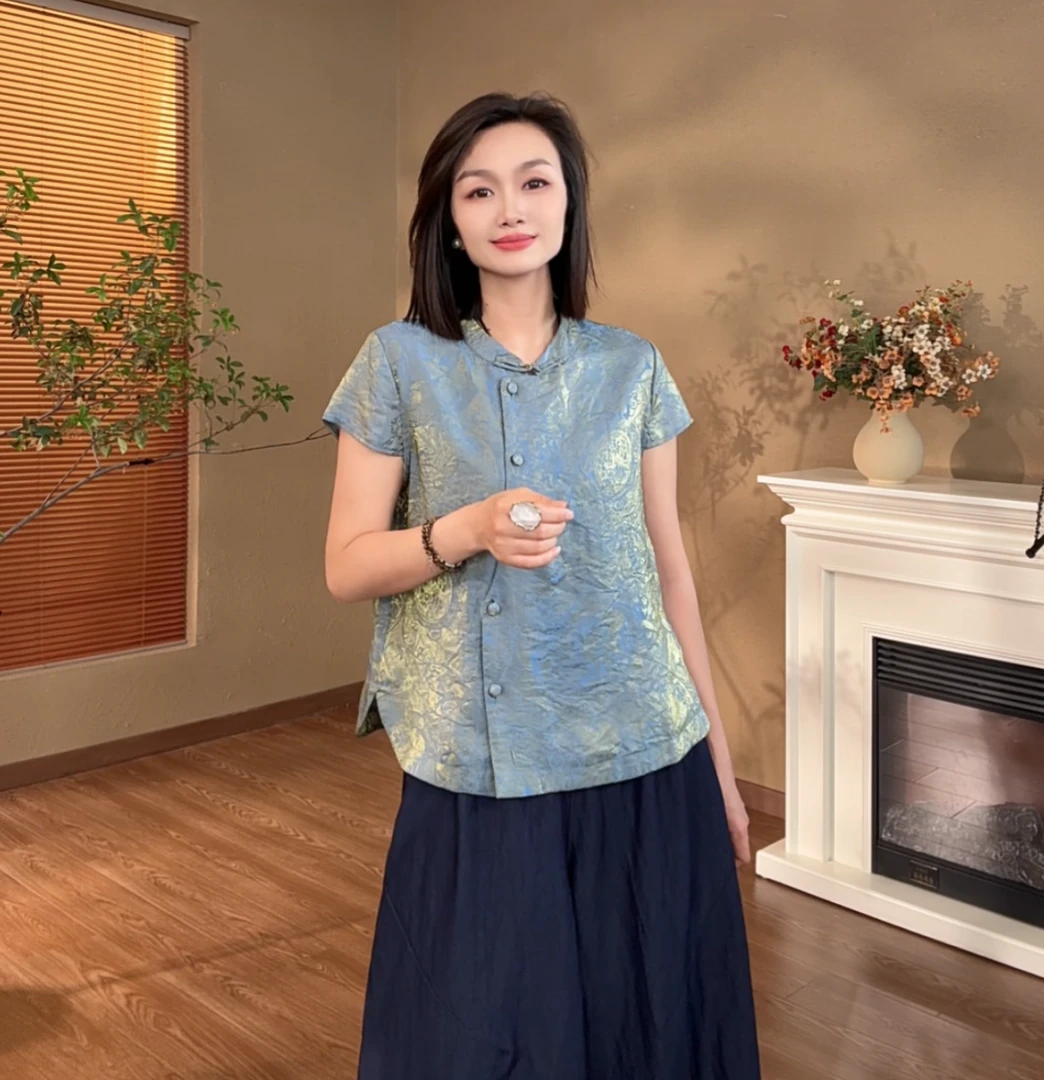 [‌‌‌‌‌‌‌知云]Z600宽松显瘦上衣开衫夏季新中式新款休闲百搭短袖