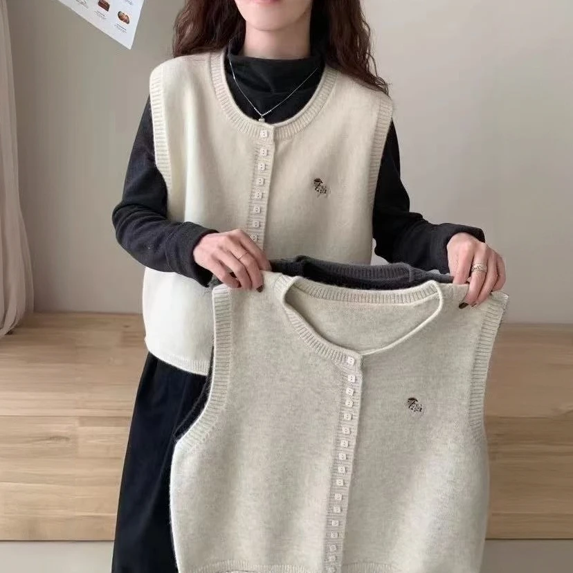 卡通小狗提花洋气叠穿无袖马甲女2025秋冬季新款韩系简约针织上衣