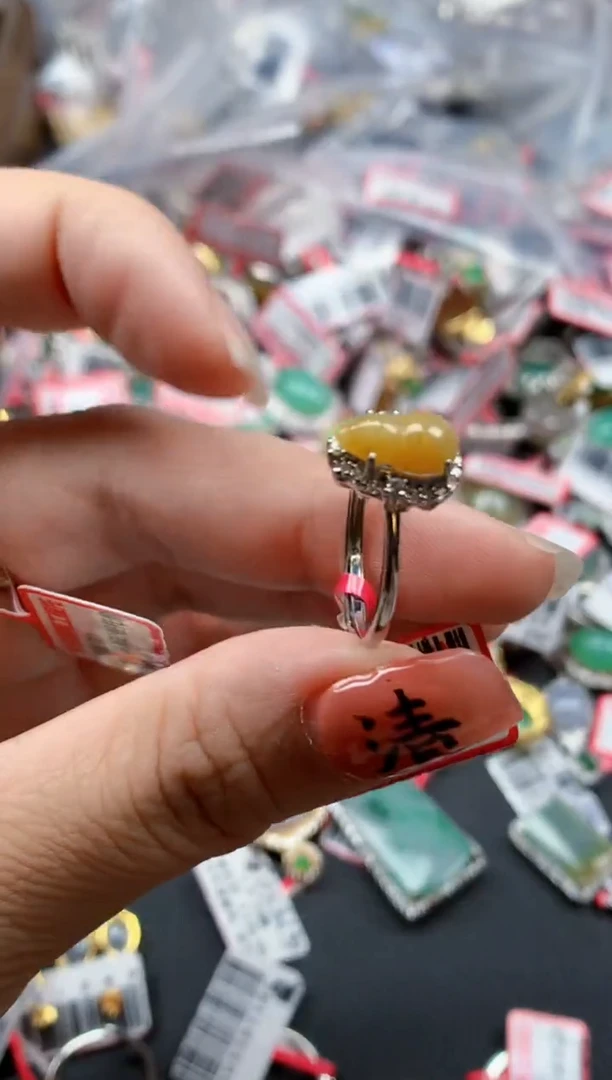 银S925镶嵌戒指翡翠天然A货缅甸翡翠