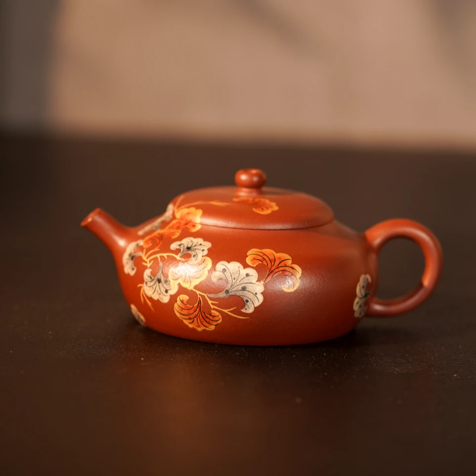 《银杏叶》红皮龙 紫砂壶 蕴彩蕴金银装饰 奢华150cc