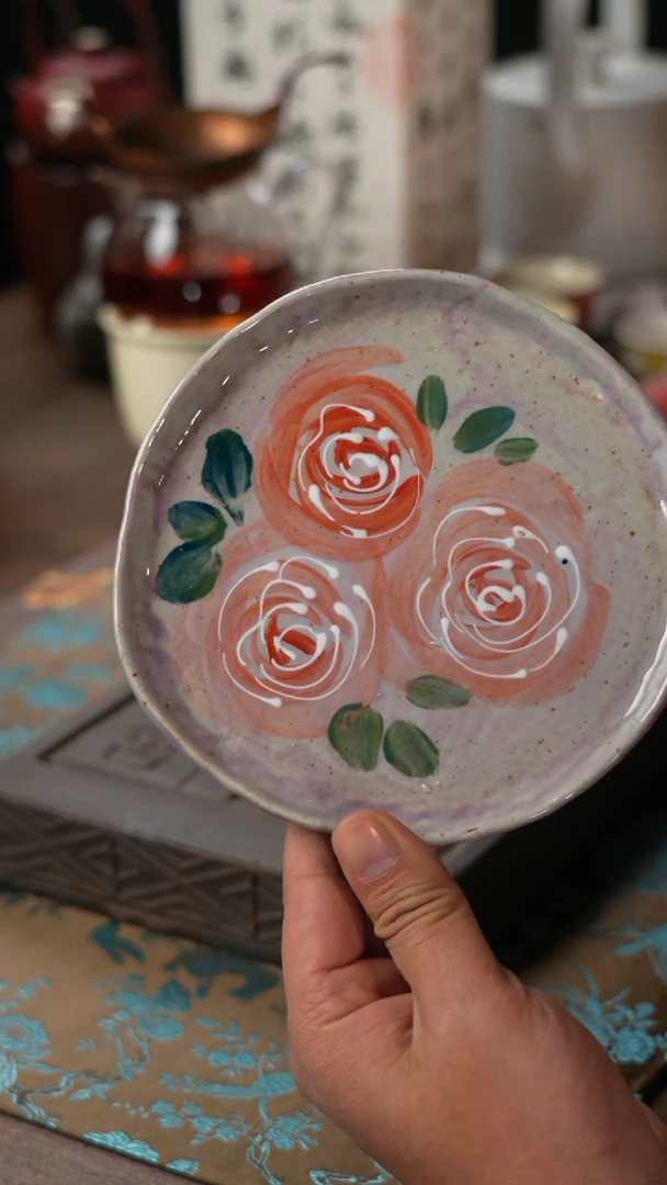 【闪购商品】陶泥手绘玫瑰花盘