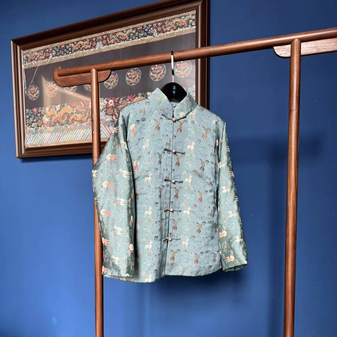 上海鉴界传统中国风外套青颜非遗宋锦羊绒新年新中式袄子