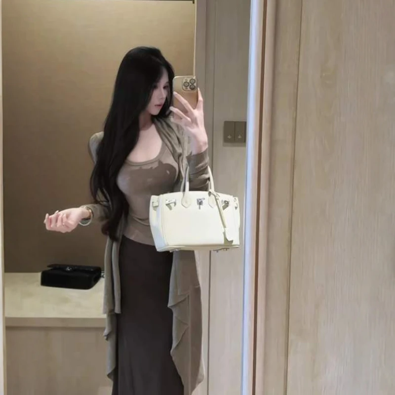 慵懒风松弛感超好看不规则开衫吊带半身裙三件套装2025秋季一整套