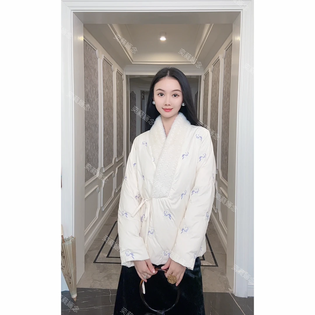 「奕念」《棠香一梦》手工刺绣棉服~新中式交领系带国风高定款