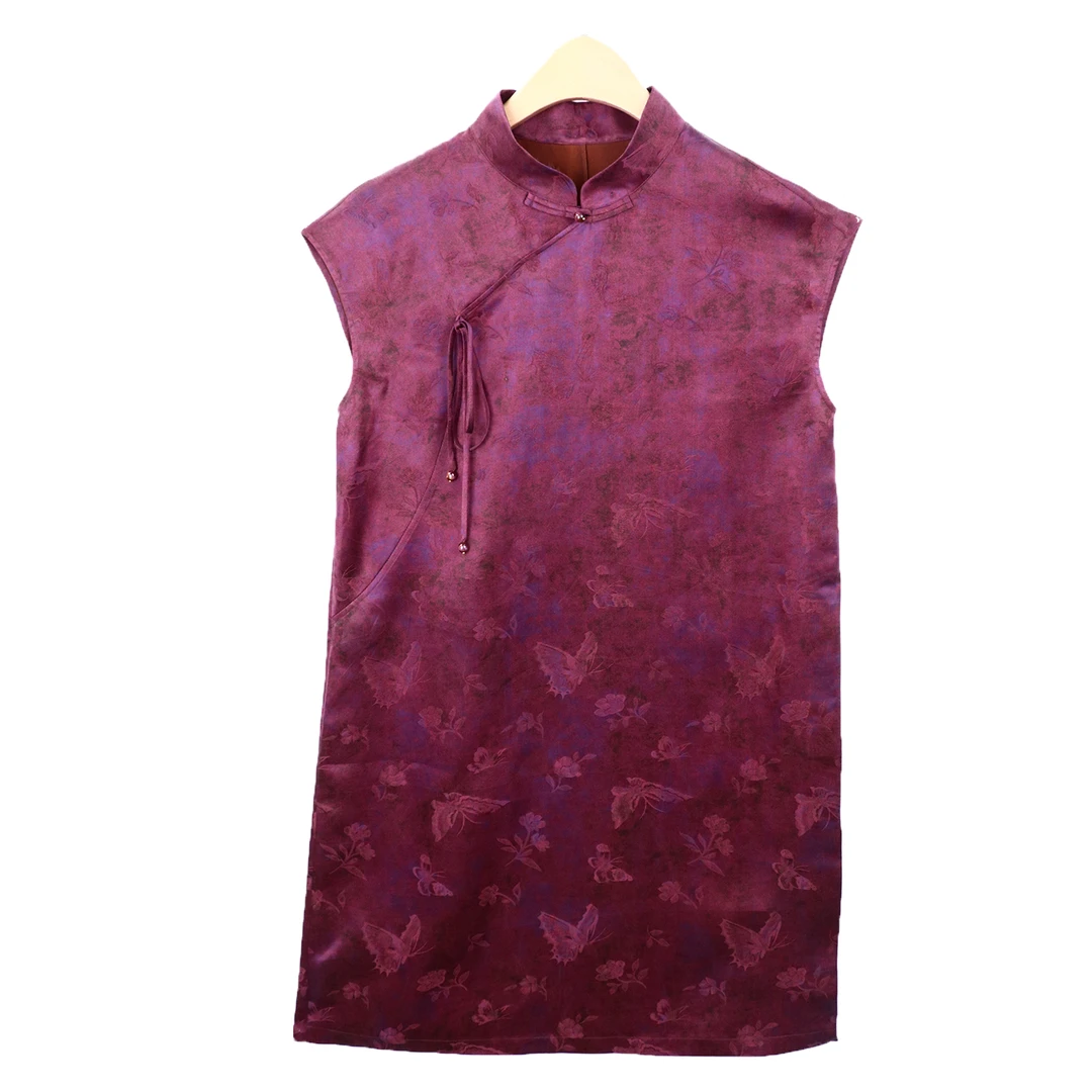 莲遇曦25春夏新款红云纱提花新中式斜襟褂衣紫色时尚长款